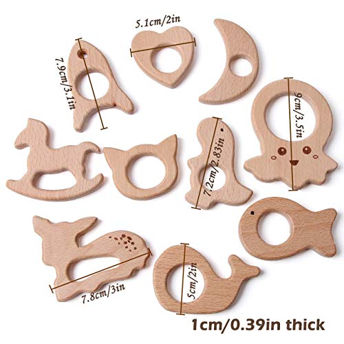 Baby Organic Wood Teether Set Diy Rattle Ring For Infant Gum Relief Grasping Toy Jewelry Holder, Rocket Heart Moon Jellyfish Hobbyhorse Bear Dinosaur Fish Deer Whale #TOP2