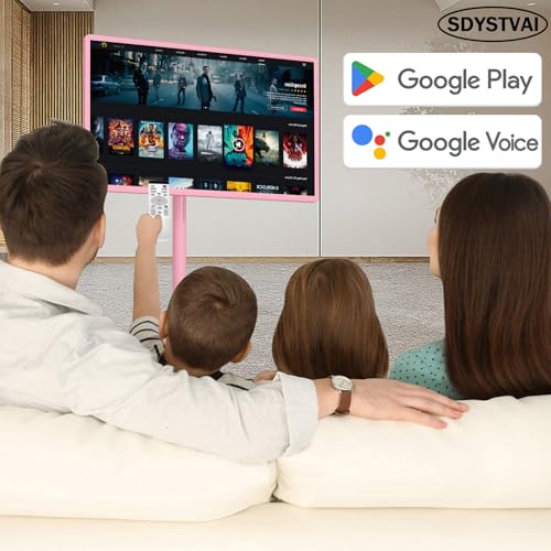 Image of 32 inch FHD Smart Portable TV, Rolling TV on Wheels, Android 15 OS, 8G +128GB Storage, Portable Touch Screen Monitor, EDLA Certified, 8MP Camera, 6-8 Hour Battery, Swivel Design, Voice Remote