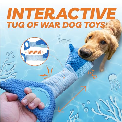 Hundespielzeug für große Hunde, quietschendes Hundespielzeug für aggressive Kauer, Plüsch-Kauspielzeug zum Zahnen, interaktives Hai-Hundespielzeug, um sie beschäftigt zu halten, Welpenspielzeug für