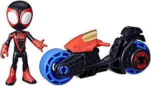 Spidey and His Amazing Friends Miles Morales Action Figure with Toy Motorcycle, Preschool Toys, Ages 3 and Up
