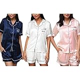 BlushBridesCo Personalized Pajama Set Short Sleeve Sleepwear Womens Button Down Nightwear Silk Satin