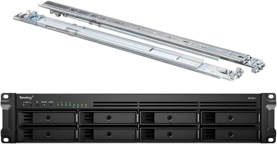 Synology RackStation RS1221+ NAS Server Bundle with Rail Kit, Ryzen CPU, Rack Mount, 32GB Memory, 32TB SSD Storage, Synology DSM Operating System, iSCSI Target Ready
