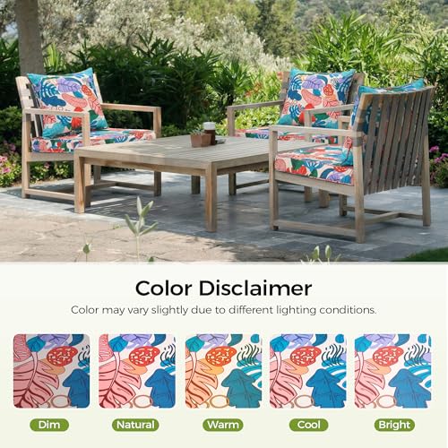 Image of UNIKOME 22 inchx22 inchx3 inch Outdoor Chair Cushions Set - Waterproof Patio Cushions for Outdoor Furniture with Removable Cover, Ties & Handle, Deep Seat Patio Cushions for Sofa Couch - Colorful Leaves