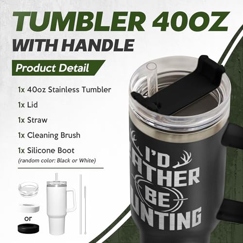 Image of SANDJEST I'd Rather Be Hunting Tumbler with Handle for Men 40oz, Hunter Gift for Grandpa Husband Boyfriend, Hunters Stainless Steel Coffee Cup, Birthday Christmas Fathers Day
