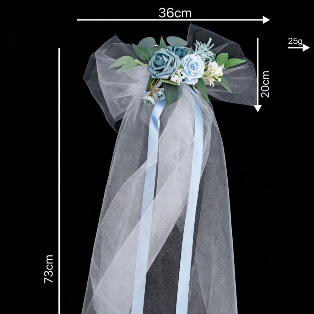 6 Stück Autoschleifen Hochzeitsauto Deko Blumenschmuck Mit Tüll Schleife, | Hochzeit Autoschmuck, Brautwagen Dekoration, Künstliche Blumen, Für Hochzeit Feier Fotoshooting Fahrzeugdekoration,Blau