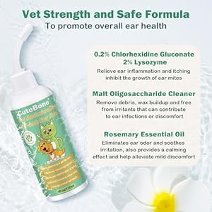 CuteBone Dog Anti-Itch Ear Flush – Cleans & Removes Wax Odor, Deodorizes, Soothes Ear Inflammation for Pet – Easy Ear Wash Care Solution – Ear Cleaner 4 fl.oz & 30 Cotton Swabs Kit