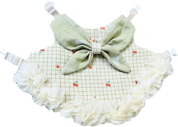 Cute Bunny Harness Dress – Pet Clothes for Rabbits, Dwarf Rabbits, and Chinchillas – Breathable, Adjustable(Green Cherry Size L)