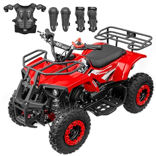 49cc Gas Powered 4 Wheeler for Kids, 2-Stroke Off-Road ATV Quad with Front/Rear Brakes & Shock Absorbers, Speeds Up to 16 MPH, Easy Pull Start, Red
