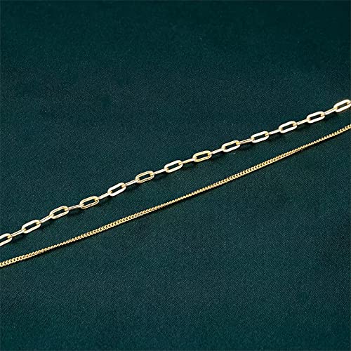 925 Sterling Silver 18K Gold Plated Dainty Paperclip Freshwater Pearls Cuban Chain Link Layered Bracelet Or Ankelt, 7" + 1" Extender, Hypoallergenic Nickel Free2
