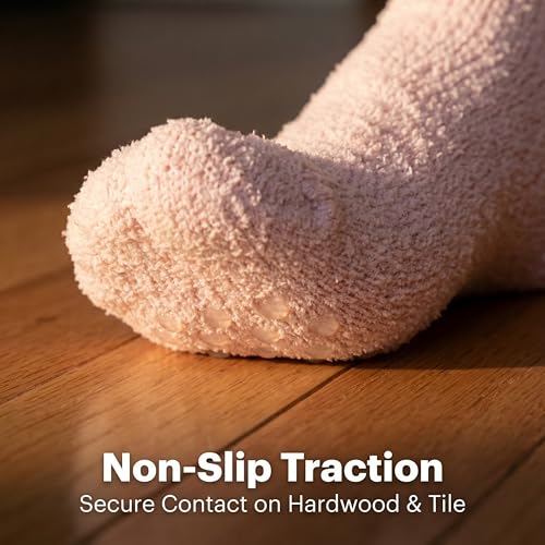 Image of Tipi Toe Womens Fuzzy Crew Socks with Anti Slip Grips Warm Cozy Fluffy Winter Slipper Socks Non Skid Home Socks for Women