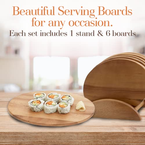 Tablas de Servir de Madera de Acacia Woodard & Charles para 6 Personas con Soporte, Juego de 7 Piezas | Tablas de 24,1 cm x 16,5 cm para Sushi, Queso, Charcutería y Aperitivos miniatura 3
