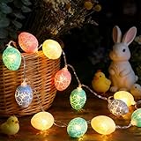 Lichterkette Ostern 3 m 20 LED,LED Ostereier Lichterkette Batteriebetrieben mit Mehrfarbige Riss-Eier,Warmweiß,Osterbeleuchtung Osterdekoration,Frühling Deko für Garten,Innen,Fenster,Kamin,Party