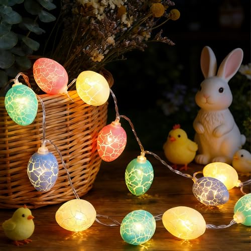 AONAT Guirlande Lumineuse Pâques 3 m 20 LED Oster Egg Lights,LED œufs de Pâques Batterie,Guirlande œufs Multicolores Warm White,Décoration Printemps Intérieur & Extérieur,Décor de Fête Jardin Fenêtre