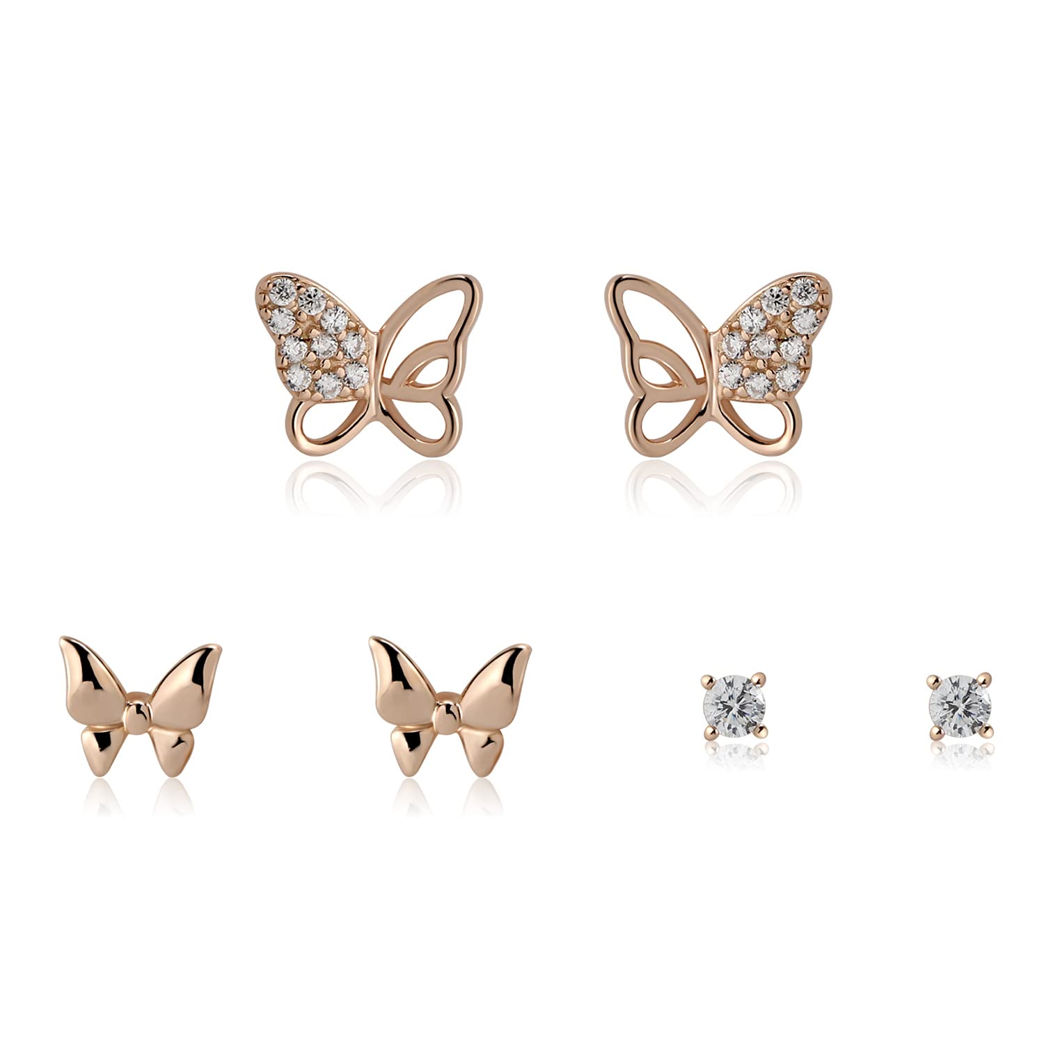 Meissa Orecchini a farfalla Orecchini in argento Sterling Orecchini a farfalla con diamante Set di orecchini in zirconia cubica Minuscole borchie minimaliste in oro rosa Cartilagine d'oro, Oro rosa