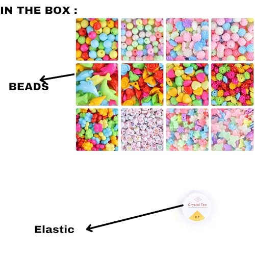 Image of ambitieux Bracelet Making Craft Kit 12 Types of Colorful 400+ pcs of Plastic Beads with Elastic- (Light Open Multicolor 2)