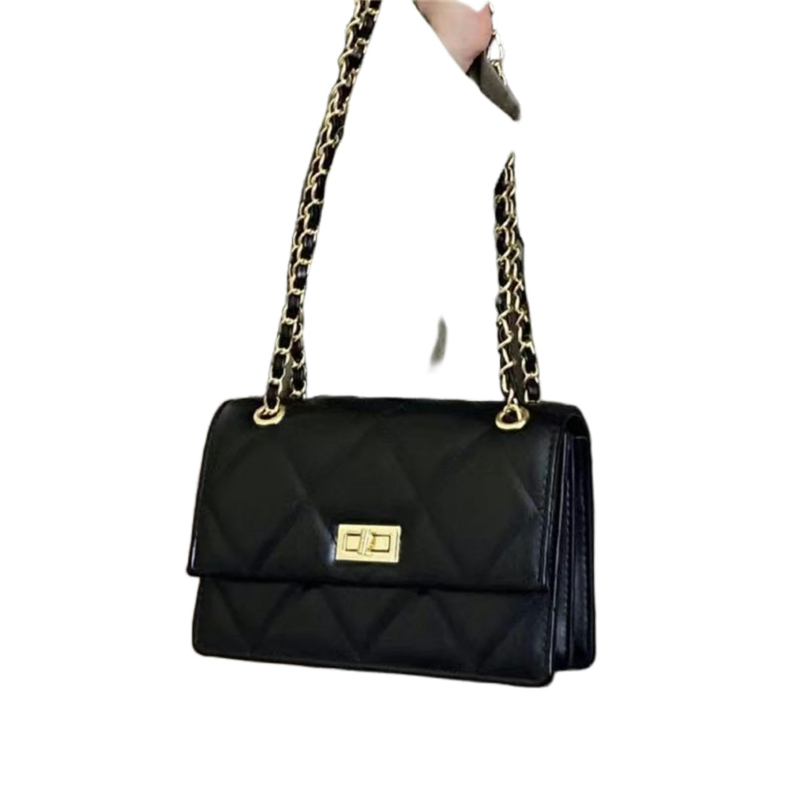 Ahdhajaq Women's Black Cross Body Bag Chain Bag Autumn And Winter Fashion Small Square Bag Versatile Crossbody Bag Temperament Small Bag