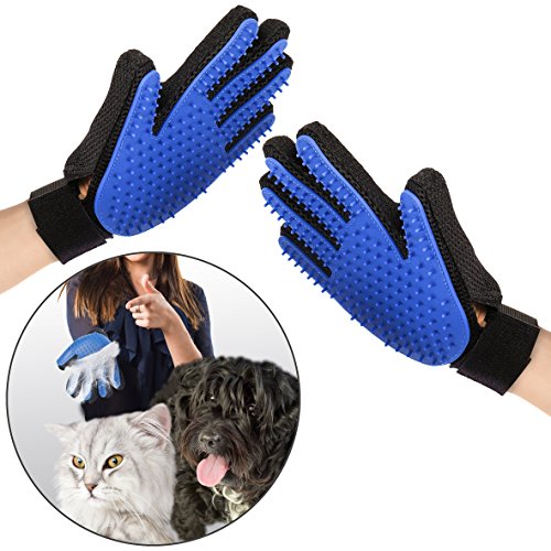 Deshedding Gloves x 2 [Grade-A Quality] - Pair of Pet Grooming Gloves With Comfortable Fit, - Smooth Rubberized Tips For A Gentle Pet Deshedding Massage. The Ideal Cats and Dog Grooming Gloves.
