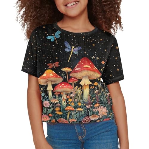 Image of Girls Summer Crop Top Outfits Short Sleeve T Shirts Kids Cute Clothes Tees Blouse