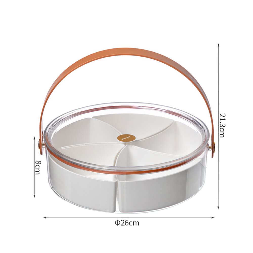 EUBUY Clear Divided Serving Tray with Lid and Handle, Round Portable Plastic Veggie Tray Party Platter Food Storage Container Box for Snack Dried Fruit Nuts Candy Appetizer Vegetable