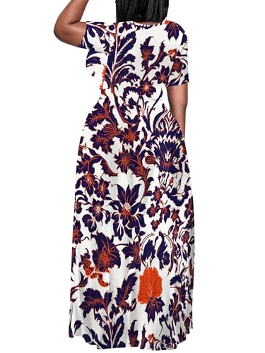 Image of PinkPatty Plus Size Maxi Dress for Curvy Women Crew Neck Long Sleeves Casual Dress Vacation Sundresses with Pockets