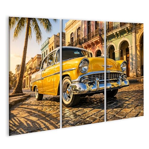Tableau sur toile voiture classique de La Havane lever du soleil nostalgie vintage