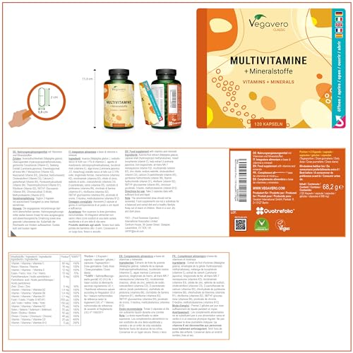 Multivitamin Kapseln Vegavero® | Immunabwehr & Energie* | Hochdosiert | Wichtige A-Z Vitamine & Mineralien | B-Vitamine, Eisen, Jod & Co | Ohne Zusatzstoffe | Laborgeprüft | Vegan | 120 Stück – Bild 4