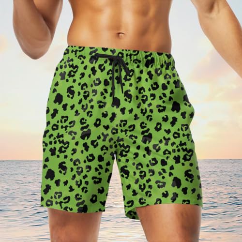 Leopard Mens Swim Trunks - Wild Animal Hawaiian Mens Swim Short Beach Shorts TU-SH-023