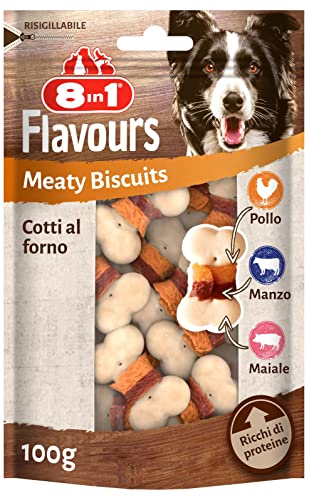 8in1 Flavours Meaty Biscuits Snack con petto di pollo e carne di manzo, per cani di tutte le taglie - 100 g