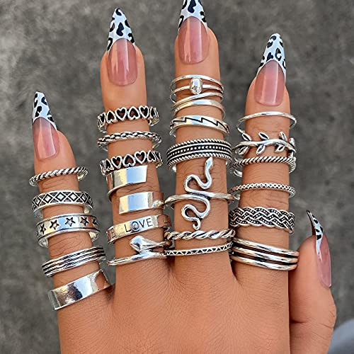 If You Vintage Silver Knuckle Rings Set For Women, 24Pcs Open Stackable Midi Rings, Boho Butterfly Snake Finger Ring Pack #TOP2