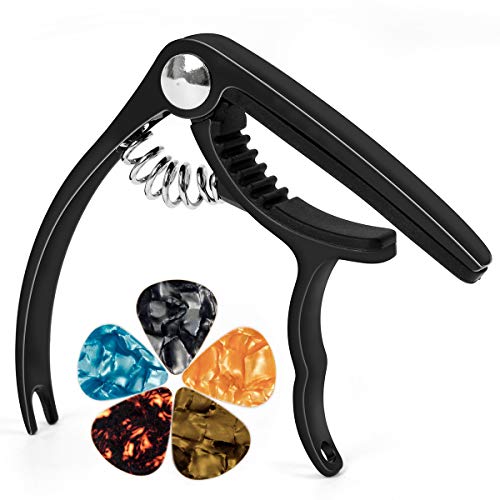 lotmusic Guitar Capo Trigger for Acoustic Electric Classical Guitar Bass Ukulele Banjo Mandolin with 5 Free Picks Black