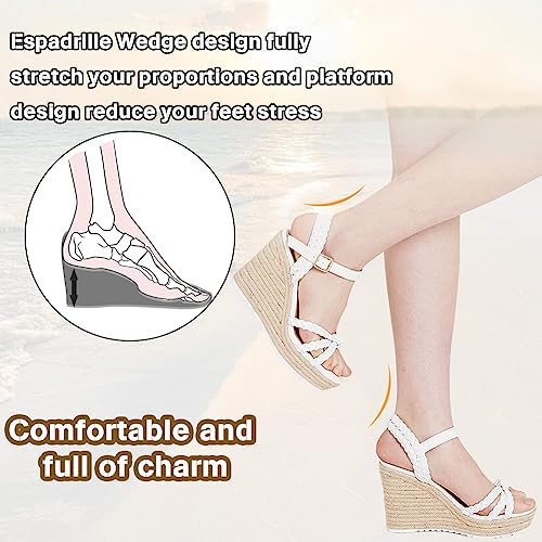 mikarka Espadrille Wedge Sandals for Women Braided Knot Ankle Strap Open Toe Platform Sandals4