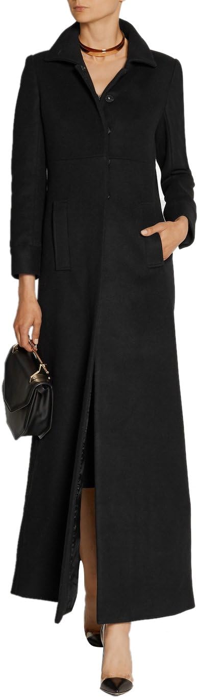 Women's Vintage Black Single Breasted Outwear Lapel Thick Full-Length Wool Pea Coat