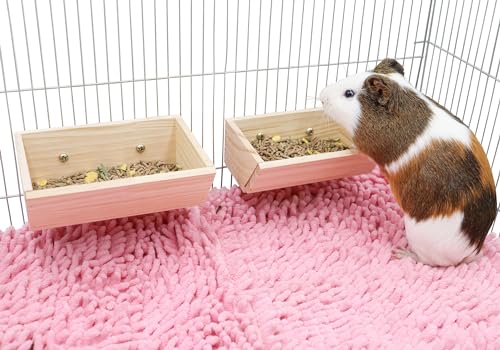 2 Pcs Guinea Pig Feeder Box, Wooden Small Animal Food Feeder, Hanging Rabbit Food Bowl, Small Animal Cage Accessories, Suitable for Rabbit Bunny Chinchilla Guinea Pig Hamster