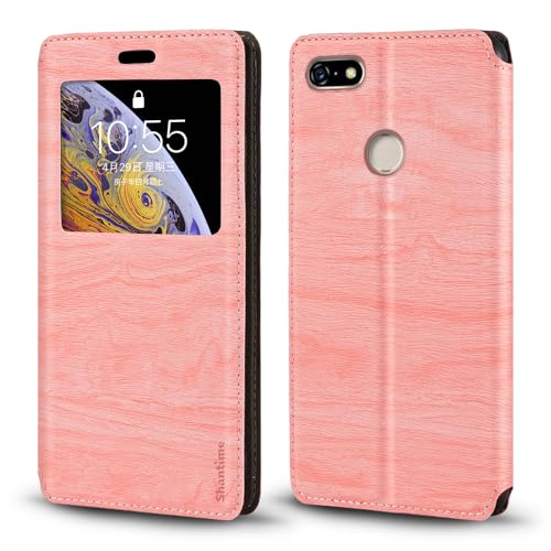 Shantime Funda de Cuero con Ventana Compatible con Lenovo A5, Diseño Elegante Vista Clara, Cierre Magnético Oculto Ranura Tarjeta(Rosa)