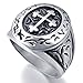 INBLUE Men's Stainless Steel Ring Silver Tone Black Cross Oval