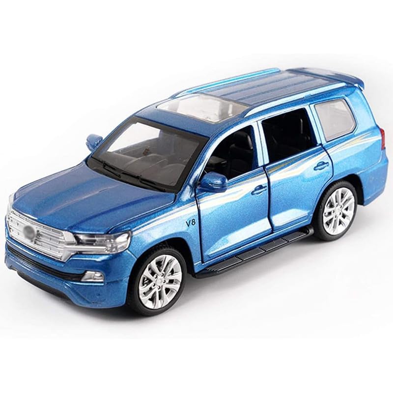 Image of Kids Model 1:32 Land Cruiser Model Zinc Alloy Diecast Metal Car Pullback Openable Doors Toy Car with Flashing Light and Musical Sound Toy for Kids - Multi