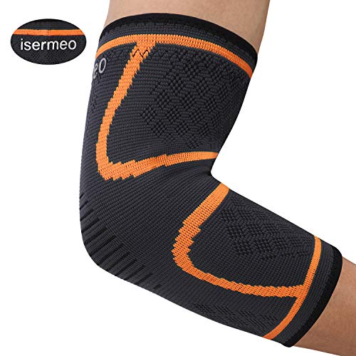 isermeo Coderas Deportivas, Soporte para Codo,Protector de codo Seguridad Alivio Del Dolor para tendinitis, Codo Golfista y Codo tenista, codera Deportiva, codera epicondilitis (Naranja, M)