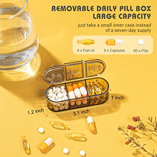 Image of Pill Organizer, Weekly Pill Dispensers, 3 Times A Day, 7 Day Pill Box, Large Compartments Travel Pill Container, Moisture-Proof Medicine Case for Fish Oil Vitamins Pills (Transparent Black)