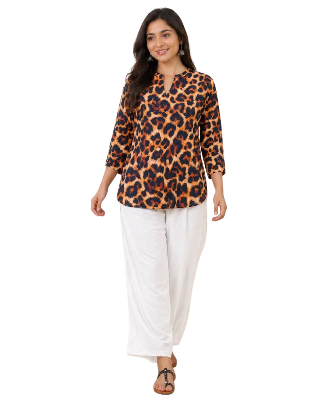 Women’s Rayon Slub Printed top with pants Set Digital Print Top with Matching Rayon Plazo Pants Stylish Wear for Office, Casual & Daily Use (IN, Alpha, 2XL, sonpari-2,Tiger print)-picture-20