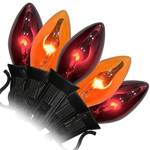 25Ft C7 Flickering Flame Outdoor String Lights, Orange and Purple...