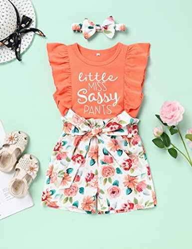 Image of Hipea Toddler Girl Outfits Floral Tops Sleeveless Tank Tops Shorts Headband Summer Clothes Set