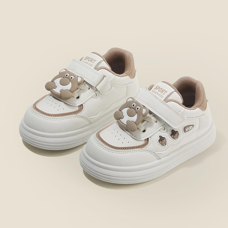 Kids Sport Sneakers with Bear Design, White and Red, Hook and Loop Closure2