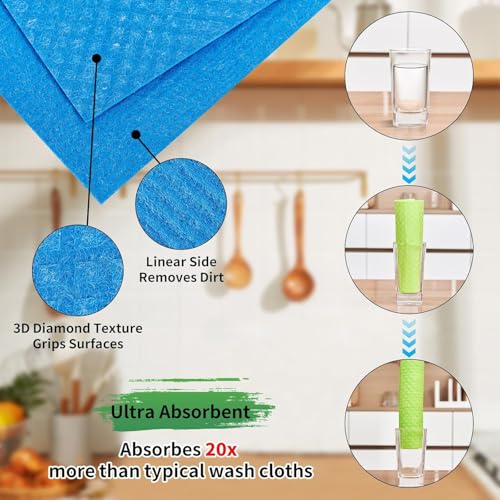 Image of 3 pcs Swedish Dishcloths - Super Absorbent Biodegradable Sponge Wipes for Kitchen,Counters & Washing Dishes, Durable & Lint-Free, Reusable and Washable Cleaning Wipes for Home.