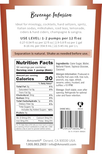 image for Amoretti - Coconut Beverage Infusion, 94 Servings Per Bottle (750 ml) 