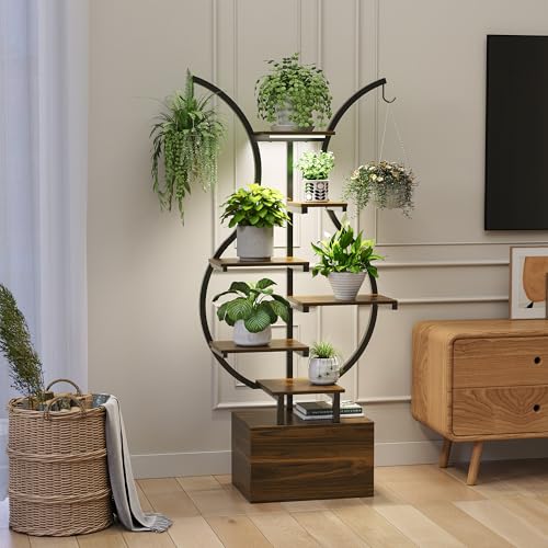 Caluself Soporte para plantas con estampado de leopardo, barra de luz de crecimiento y gancho, incluye espacio de almacenamiento, armario de almacenamiento