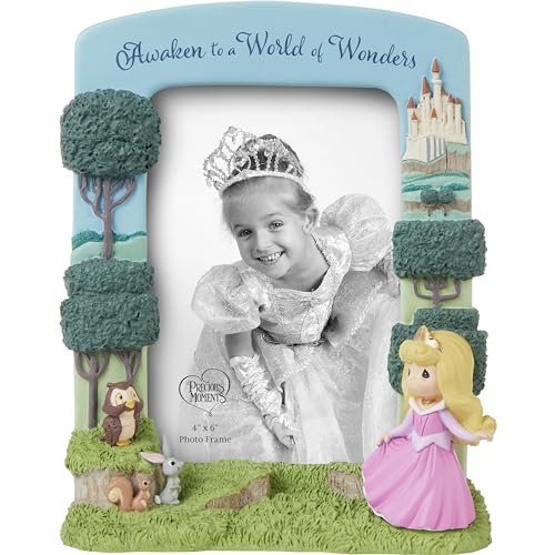 Image of Precious Moments Disney Princess Aurora Resin/Glass Photo Frame | 4x6 Photo | Hand-Painted