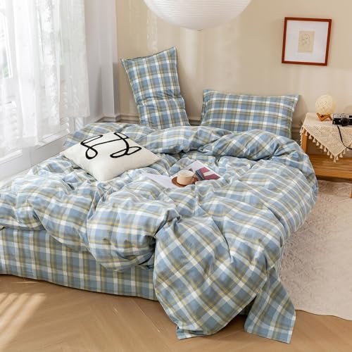 LifeTB Twin Duvet Cover Blue Plaid Duvet Cover Soft Washed Cotton Gingham Bedding Set Reversible Buffalo Grid Duvet Cover Modern Bedding Plaid Checkered Comforter Cover Cozy Soft for Teen Boys