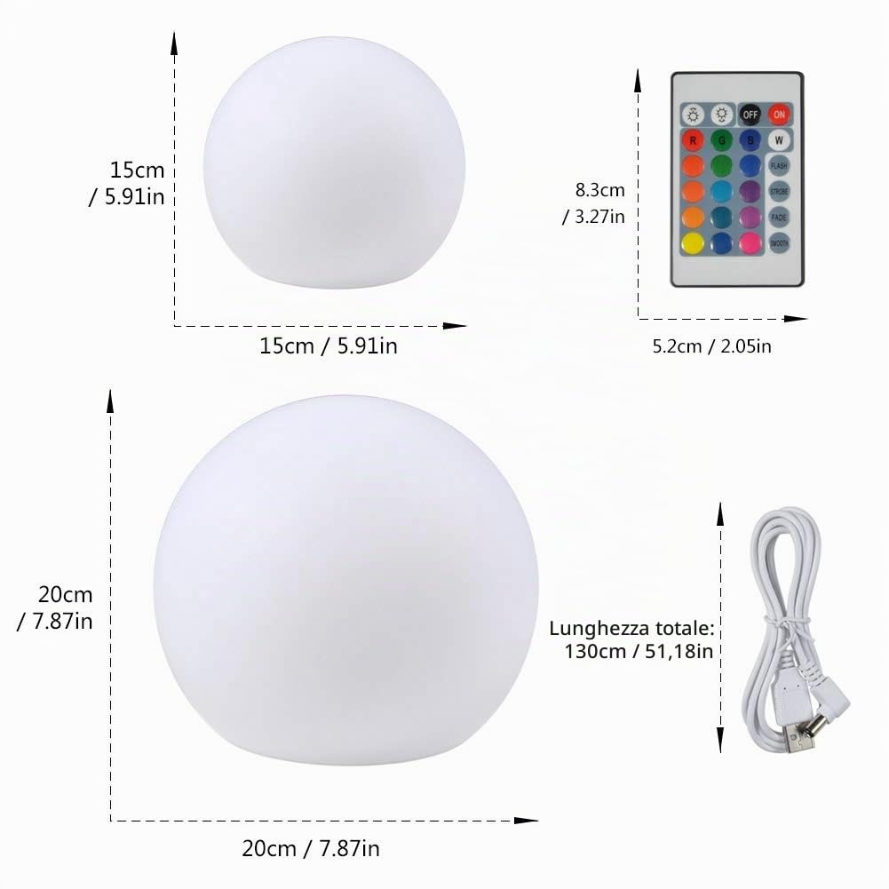 Garosa Luce a Sfera LED Ricaricabile con Telecomando e Controllo Tattile, 16 Colori RGB, Illuminazione Decorativa per Interni, Lampada da Tavolo Moderna, Ideale per Feste e Relax