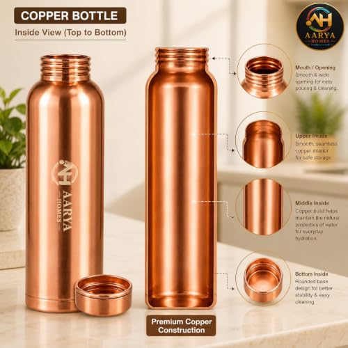 Image of Pure Plain Copper Water Bottle (950ml) | BPA-Free | Leak Proof | High-Grade Pure Copper | Anti Oxidant Properties | Ayurveda Inspired | Drinking Bottle For Home, Office & Gym | PURE LIVING
