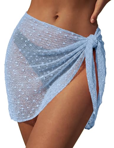 Image of Ekouaer Sarong Wraps for Women Beach Cover Up Short Crochet Coverup Skirts | Sequin Sparkly Sarong Wrap Skirt, Beach Coverup Sarong, Various Ways to Wear, For Swimming, Beach, Vacation, Sea, and Pool